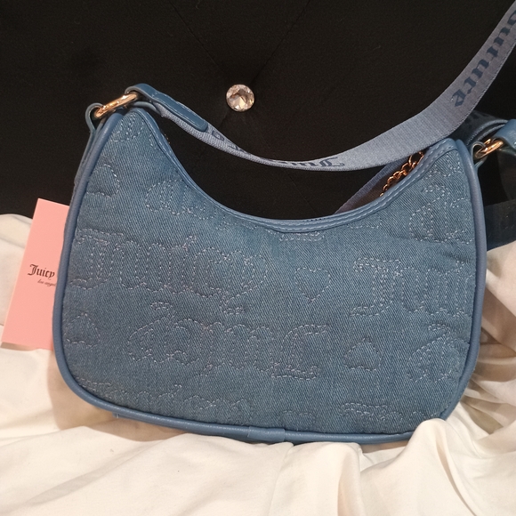 New Juicy Couture Blue Denim Pink League Hobo Purse Bag Set - Picture 6 of 7